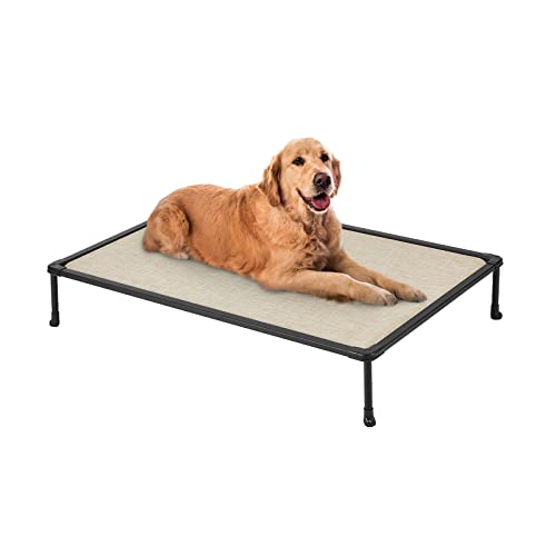 Veehoo Chewproof Elevated Dog Bed - Cooling Raised Pet Cot, Breathable Mesh, Washable & Non-Slip for Large Dogs, Indoor/Outdoor, Beige Coffee Mat and Black Frame, 42x30inches (Model CWC2203A03) - color: Beige Coffee, size: 42.0"l X 30.0"w X 7.0"th