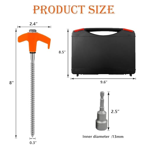 8" Tent Stakes Heavy Duty 12 Pack, Screw in Tent Stakes, Metal Threaded Camping Stakes, Ground Anchors for Canopies, Gardening, Yard Stakes for Inflatables, with Storage Box and Hex Socket - style: 12 PCS Orange