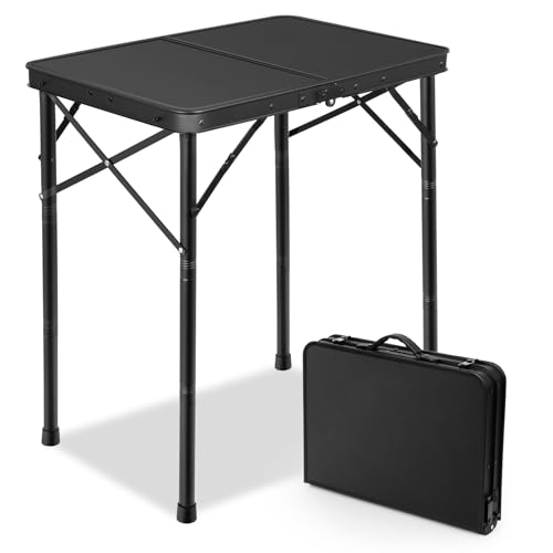 E EASTSTORM Small Metal Folding Table 3 Adjustable Heights, 23.6''×15.7''×27'' Heavy-Duty Portable Picnic Table for Outdoor Camping, Garden, Patio, Grill, BBQ, Party, 2Ft (Small, Black) - color: Black, size: Small 2ft - 23.6"l X 15.8"w - Iron Plate