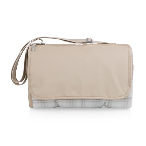 Picnic TIME Outdoor Picnic Blanket Tote, 59"x51" Foldable Beach & Camping Blanket with Soft Fleece, Water-Resistant Bottom, Adjustable Strap & Zippered Pocket (Neutral Plaid) - color: Neutral Plaid