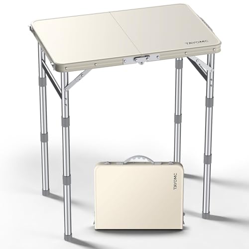 2ft Plastic Folding Camping Table, 3 Adjustable Height Waterproof Small Folding Table Lightweight & Portable with Carry Handle for Outdoor Camping RV Travel Picnic Beach, 22.8" X 15.7", White - color: White