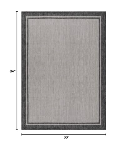 CAMILSON Indoor Outdoor Rug, 5x7 Bordered Gray Modern Area Rugs for Indoor and Outdoor Patios, Kitchen and Hallway Mats, Washable Porch Deck Outside Carpet (Bordered Grey, 5 x 7) - color: Bordered Grey, size: 5' x 7' (Rectangular)