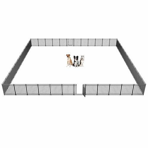 Dog Playpen Metal Dog Fence Outdoor for Yard 32" Height 48 Panels Portable Dog Pen Pet Kennel for RV Camping(Black-Silver) - size: 32" Height, style: 48 Panels