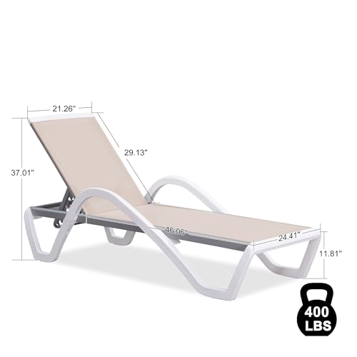 PURPLE LEAF Patio Chaise Lounge Chair with Armrests Outside Aluminum Plastic Stackable Tanning Chairs for Pool Sunbathing Beach Deck Outdoor Lounger, Khaki - color: Khaki, style: 1 chair(w/Arms)