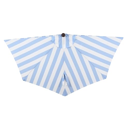 JONATHAN Y Half Umbrella UMB1201C Beverly 9 ft. Designer Classic Scalloped Fringe Market Patio with Crank, Push Button Tilt and UV Protection in Light Blue/White - color: Light Blue/White