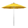 California Umbrella 9' Round Aluminum/Fiberglass Umbrella, Push Open, Silver Pole, Olefin Lemon Fabric - color: Lemon