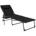Outsunny Folding Chaise Lounge Chair Outdoor Tanning Chair with Side Table, 5-Level Adjustable Beach Lounge Chair with Headrest, Side Pocket for Patio, Backyard, Beach, Poolside, Black - color: Black