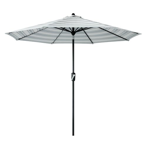 Tempera 9ft Striped Patio Umbrellas Outdoor Table Market Umbrellas with 2-year Nonfading Canopy, 8 Sturdy Ribs, Auto Tilt & Crank, Easy to set - color: Blue Stripe, size: 9 FT