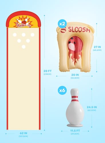 Sloosh 20FT Lawn Water Slide Bowling Game Set,Water Slides and 2 Bodyboards Summer Slip Waterslide Toy with Build in Sprinkler for Backyard Outdoor Fun for Kids