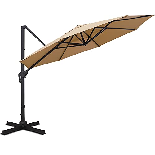 Sunnyglade 11Ft Cantilever Patio Umbrella Deluxe Offset Umbrella 360°Rotation & Integrated Tilting System Heavy Duty Patio Hanging Umbrella for Market Garden Deck Pool Backyard Patio (Tan, 11 ft) - color: Tan, size: 11 ft