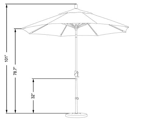 California Umbrella 9' Round Aluminum Market Umbrella, Crank Lift, Push Button Tilt, Black Pole, Black Olefin - color: Black