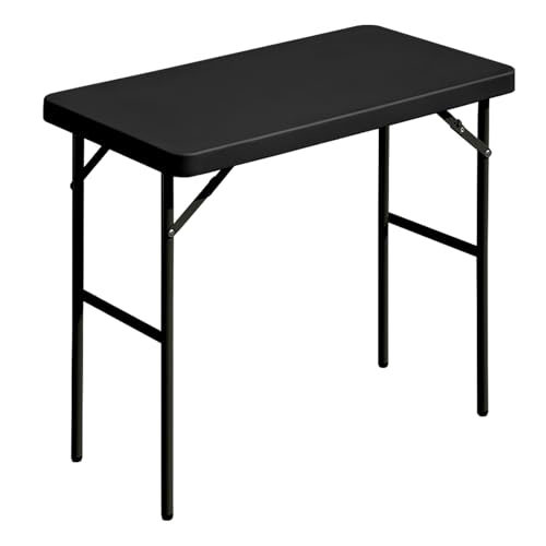 Folding Table 2.7ft Rectangular All-Occasion Plastic Folding Event Table for Indoor and Outdoor, Portable Desk, Camping, Durable and Stable, HDPE and Steel, Wide Application, Black - color: Black, size: 2.7ft