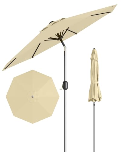 GarveeLife Outdoor Patio Umbrella, Table Market Umbrella with Push Button Tilt and Crank, 8 Sturdy Ribs UV Protection Waterproof for Garden, Deck, Backyard, Pool - color: Beige, size: 9FT