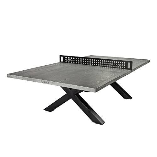 JOOLA Outdoor Table Tennis Table - Multi Use Conference Table Dining Table - Concrete Wood Look Includes Steel Outdoor Ping Pong Net Set & Frame - Hybrid Indoor Outdoor Ping Pong Table - color: Grey