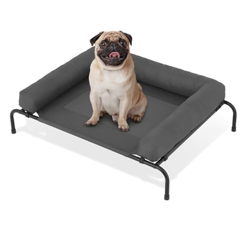 MoNiBloom Outdoor Elevated Dog Bed w/Removable Bolster, Portable Raised Outdoor Dog Bed with Stable Anti-Slip Feet & Breathable Mesh, 42 Inches Length, Dark Gray - color: Dark Gray, size: 42"L