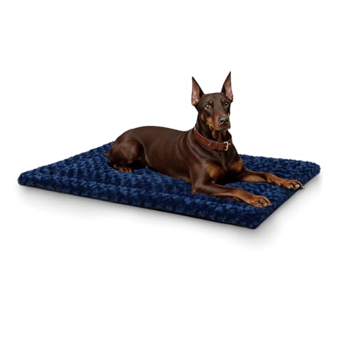 Washable Dog Bed Mat Soft Dog Crate Pad Fluffy Pet Kennel Beds Sleeping Mattress with Non-Slip Bottom for Large Jumbo Medium Small Dogs, 47 x 29 Inch, Blue - color: Blue, size: 47.00" x 29.00" x 1.50"