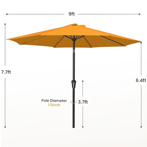 MEWAY 9ft Patio Umbrella Outdoor Table Umbrellas with Push Tilt and Crank, Market Umbrella 8 Sturdy Ribs for Deck, Garden, Pool and Backyard, Bright Orange - color: Bright Orange, size: 9ft