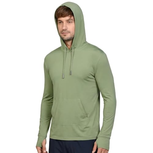 INGEAR Men’s UPF 50+ Sun Hoodie - Lightweight UV Protection Fishing Shirt, Quick-Dry Moisture-Wicking Rash Guard with Pocket - color: Military Green, size: X-Large