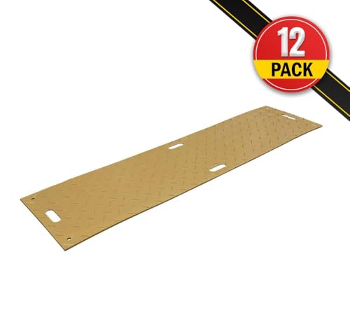 Mytee Products 12 Pk 2' x 8' - 1/2" Thick Heavy Duty Tan Ground Protection Mats with Diamond Plated Tread - Easily Supports 50 Ton Loads - HDPE Construction Mat for Equipment Lawns Landscapers - color: Tan, size: 2 x 8 Feet, style: 12 - Pack