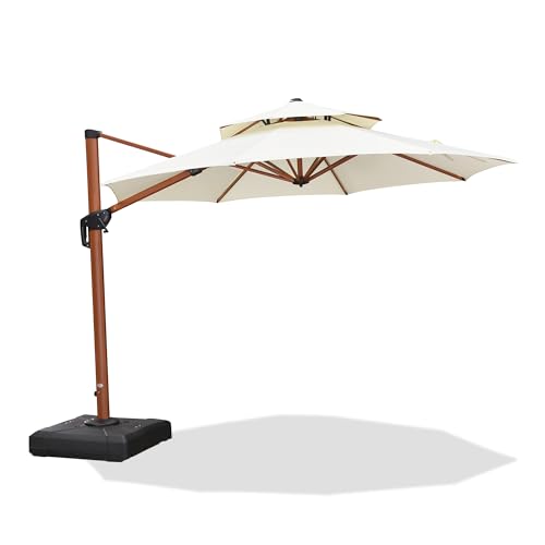 PURPLE LEAF 10ft Patio Umbrella Outdoor Round Umbrellas Large Cantilever Umbrella Windproof Offset Umbrellas Heavy Duty Sun Umbrella for Garden Deck Pool Patio, Cream - color: Cream, size: 10 Feet, style: Umbrella