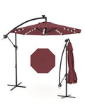 Jojoka 10FT Cantilever Patio Umbrella with Solar LED Lights - Offset Outdoor Umbrella - Easy Lift & Tilt - UV Protection - Fade Resistant - Ideal for Deck, Pool, Garden - color: Wine Red