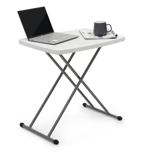 Athena Collection Folding TV Tray Couch Table 26 Inch Wide with 4 Height Adjustable, Portable Small Folding Table Dinner Tray Laptop Table for Living Room Small Space for Eating on Bed Sofa Couch - color: White-x Foot, size: 17.5"D x 26"W