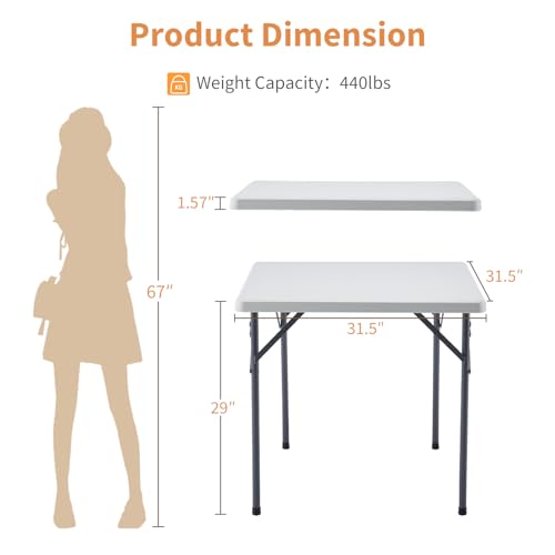 BOOSDEN 32 Inch Square Folding Table, Lightweight Folding Card Table, Indoor Outdoor Portable Utility Foldable Tables, Collapsible Legs Plastic Table for Puzzles Game Crafting Camping Picnic Party - color: 80 X 80cm Square