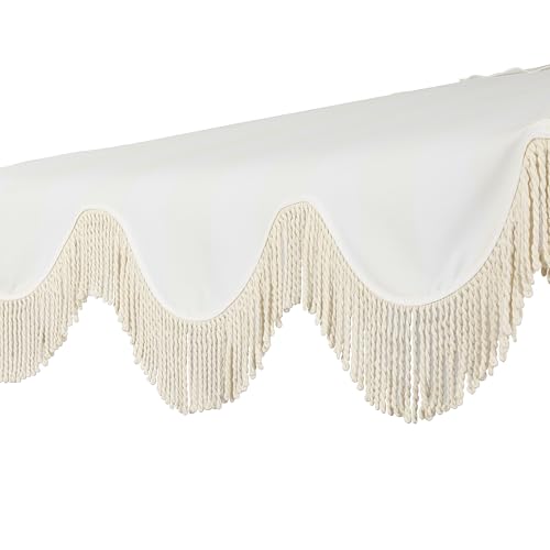 JONATHAN Y Half Umbrella UMB1201K Beverly 9 ft. Designer Classic Scalloped Fringe Market Patio with Crank, Tilt Button and UV Protection in Cream/White, White Pole - color: Cream/White - White Pole