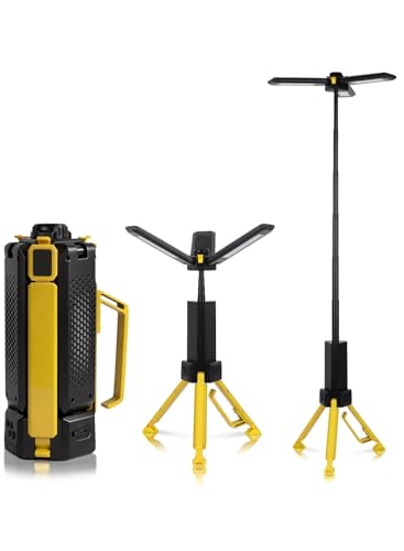 15000mAh Rechargeable Telescopic Camping Light, Portable Flashlight & Lantern with Reinforced Tripod Base, Height Adjustable Dimmable Tent Light, Power Bank for Outdoor BBQ, Hiking, Job Site, Yellow - color: Yellow