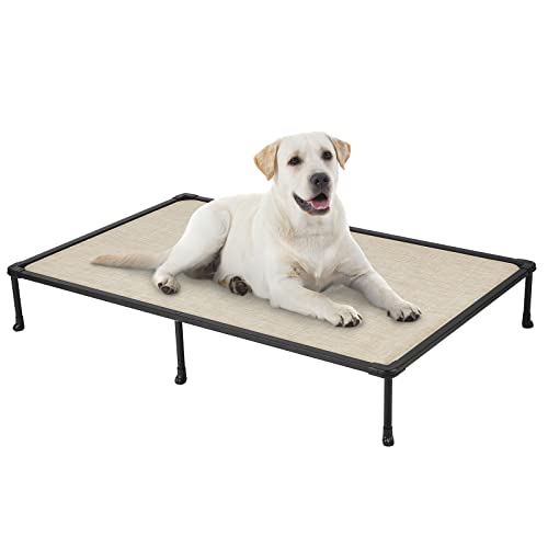 Veehoo Chewproof Elevated Dog Bed - Cooling Raised Pet Cot, Breathable Mesh, Washable & Non-Slip for Large Dogs, Indoor/Outdoor, Beige Coffee Mat and Black Frame, 59x37inches (Model CWC2203A03) - color: Beige Coffee, size: 59.0"L x 37.0"W x 9.0"Th