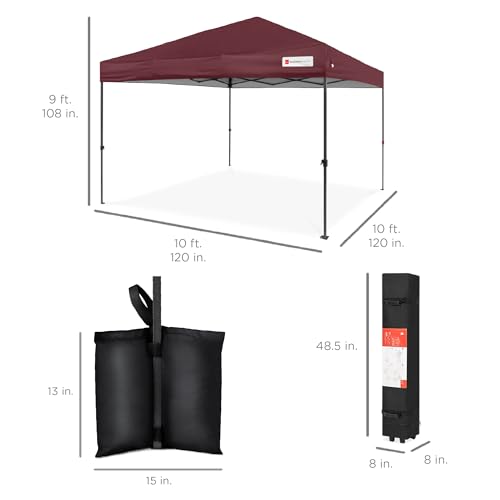 Best Choice Products 10x10ft Pop Up Canopy Tent, Outdoor Shade, 1 Person 1 Minute Set Up, Carry Case, 4 Weight Bags - Burgundy - color: Burgundy, size: 10x10ft