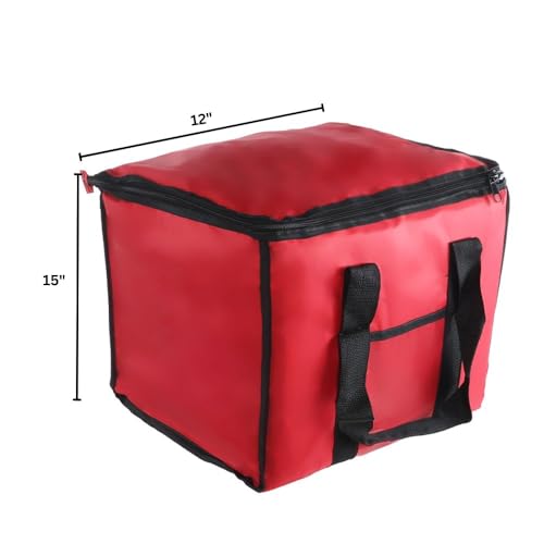 Chef Approved 12 x 12 Food Delivery Bag | Heavy Duty Insulated Soft-Sided Hot Cold Sandwich Carrier with Zipper Closure for Restaurant Shopping Grocery | Square Shape, 12"W x 12"D x 15"H, Nylon, Red - color: Red