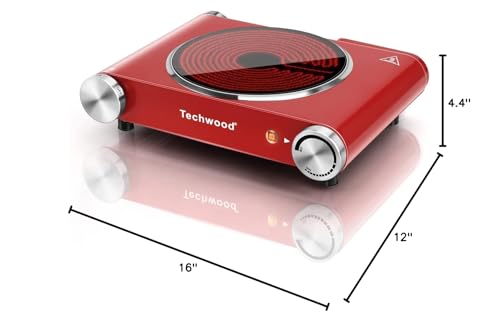 Hot Plate, Techwood Single Burner for Cooking, 1200W Portable Infrared Ceramic Electric Stove with Adjustable Temperature, 7.1” Cooktop for Home/RV/Camp, Compatible for All Cookwares, Red - color: Red, size: Red Electric Stove