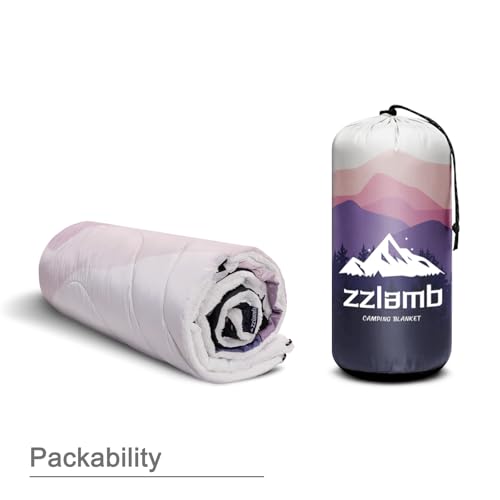 zzlamb Outdoor Camping Blanket with Sherpa Lining,Puffy Thick Camp Quilt for Sleeping,Packable Warm Wearable Fleece Blankets for Cold Weather,Traveling,Backpacking,Picnics,Beach,Stadium 52x75in - color: Lavender Ridge Fade