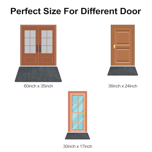 Front Door Mat Indoor and Outdoor, Non-Slip Low Profile Doormat 60"x35", Thin Yet Super Water, Quick-Drying, Dirt Resistant,No Shedding Doormats for Entrances, Garage, Pets,Hotel,Office - color: Grey, size: 2'11" x 5' (Rectangular)