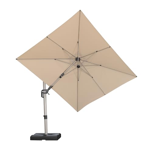 PURPLE LEAF 8' X 10' Left-right Tilting Patio Umbrella Outdoor Swivel Cantilever Umbrella Aluminum Offset Umbrella with Champagne Frame and 360-degree Rotation for Garden Deck Pool, Beige - color: Beige, size: 8' x 10'(Tilt)