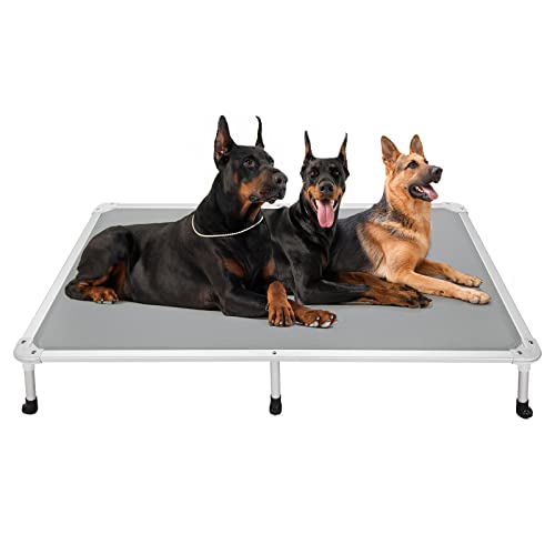 Veehoo Chew Proof Elevated Dog Bed - Cooling Raised Pet Cot - Silver Aluminum Frame and Durable Textilene Mesh Fabric, Unique Designed No-Slip Feet for Indoor or Outdoor Use, Grey, XX-Large, CWC2003 - color: Gray, size: 59.0"L x 37.5"W x 9.0"Th