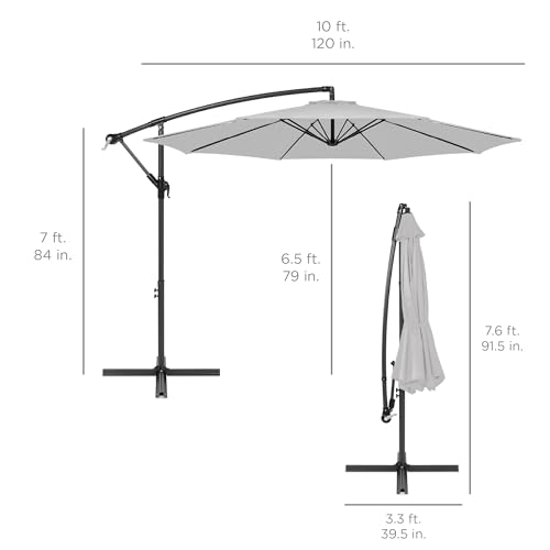 Best Choice Products 10ft Offset Cantilever Hanging Market Patio Umbrella, 8 Sturdy Ribs, Easy Adjustment - Fog Gray - color: Fog Gray, size: Offset