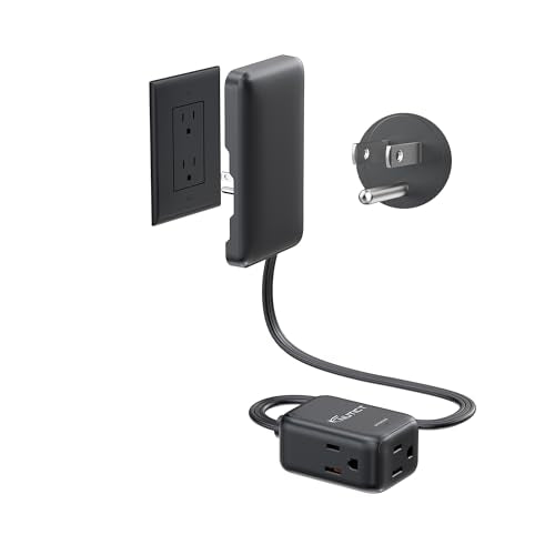 NUTICT 1.5FT Short Flat Extension Cord with 3 Outlets, Flat Wall Plug & Ultra-Thin Outlet Cover, 900J Surge Protection, 13A/1625W, ETL Listed, Black Outlet Extender Plug Behind TV, Couch, Furniture - color: Black, size: 1.5ft(3 Prong Plug), style: for Sta