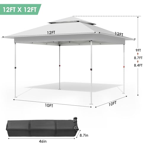 TLSUNNY 12X12 Pop Up Canopy Tent, Camping Shader W/Overhanging Eaves & Sand Bag, Outdoor Gazebo Shelter W/One Push Setup & Wheeled Bag, Height Adjustable, for Patio, Market, Party (White, 12FTX12FT) - color: White, size: 12FTX12FT