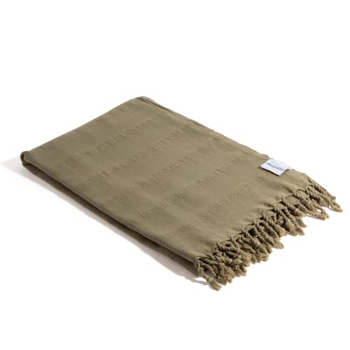 InfuseZen Stonewashed Turkish Bath & Beach Towel –100% Organic Turkish Cotton - Soft, Lightweight, Absorbent - Quick Dry, Sand Free - Swim, Pool, Shower, Travel - Peshtemal, Hammam Spa Towel - Khaki - color: Khaki Green