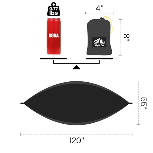 Night Cat Ultralight Pocket Hammock: Durable Tree Hammock Tear-Resistant HMPE Ripstop High Strength Fabric Only 0.66lb Max Load 330lbs Portable for Solo Hiking Backpacking