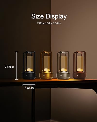 Set of 2 Cordless Table Lamps, LED Rechargeable Battery Operated Desk Lamps with 3 Color Stepless Dimmable, Small Light Portable for Outdoor Patio Bar Restaurants Bedroom Bedside (Brown) - color: Brown