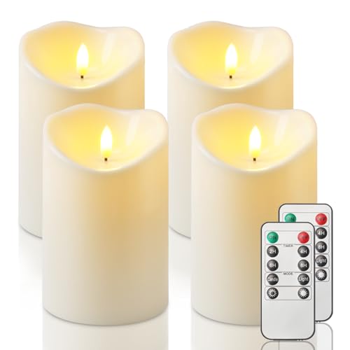 Homemory 4"x6" Outdoor Waterproof Flameless Candles with Timers and Remote Control, Battery Operated Candles, LED Plastic Candles, Ivory White, Set of 4 - color: Ivory White, size: D4.0"xH6.0"
