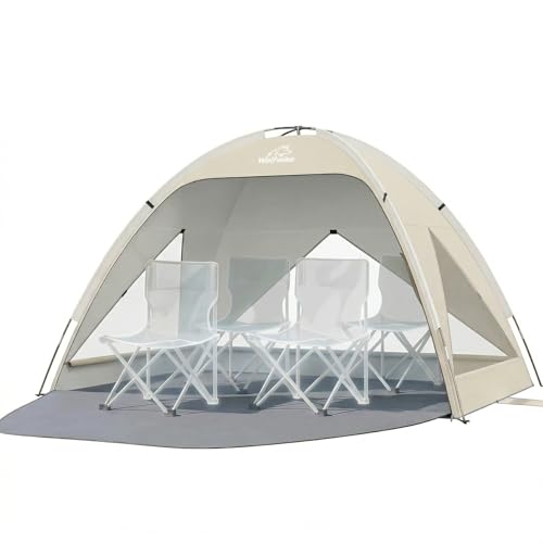 Wolfwise Large Beach Tent Sun Shelter for 3-4 Person, Spacious Sun Shade UPF 50+ UV Protection, Extendable Floor for Privacy, 3 Ventilated Mesh Windows, Portable with Carrying Bag, 95 ″x65″x55″,Beige - color: Beige