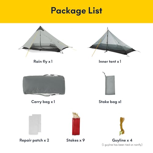 LANSHAN Ultralight Tent 3-Season Backpacking Tent for 1-Person or 2-Person Camping, Trekking, Kayaking, Climbing, Hiking - color: 1-person, grey
