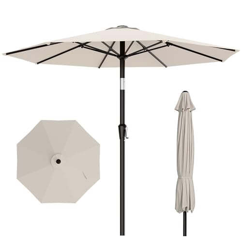 AreShark 10 FT Outdoor Patio Umbrella, Patio Table Umbrella with Push Button Tilt and Crank, Outdoor Patio Umbrellas with 8 Fiberglass Ribs, Patio Umbrellas for Market, Garden, Pool (Cream White) - color: Cream White