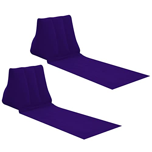 2X Inflatable Outdoor Sun Bath Beach Mat Pillows Flocking Beach Chairs with Backrest Inflatable Lounger for Portable Travel Camping - color: Deep Purple