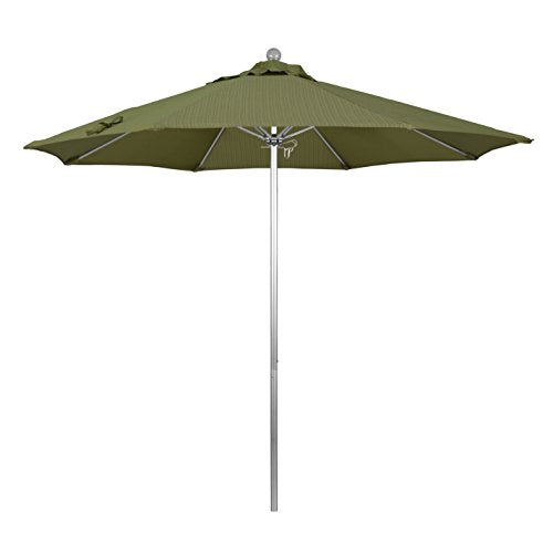 California Umbrella 9' Round Aluminum/Fiberglass Umbrella, Push Open, Silver Pole, Olefin Terrace Fern - color: Terrace Fern