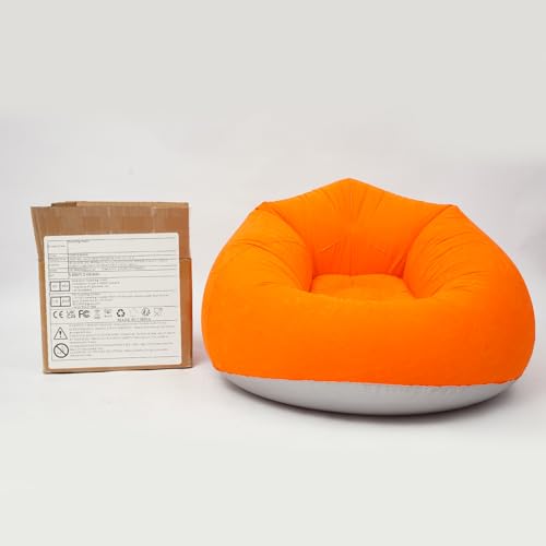 9 Pack Inflatable Bean Bag Chairs with 2 Air Pumps, Folding Portable Inflatable Lazy Sofa Inflatable Comfy Chair for Adults Kids Suit for Dorm Gaming Room-Orange - color: Orange